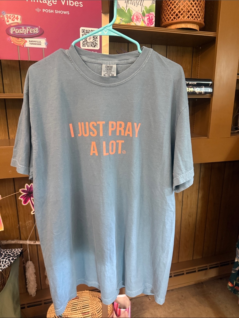 Comfort Colors Blue Short Sleeve Tee with Pink Graphic